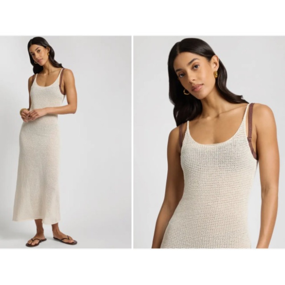 Onia Women White Textured Linen Sweater Scoop Maxi Dress WC07-03 Small NEW